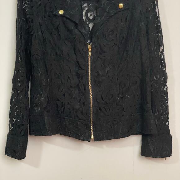Chico’s 2 black gold lace sheer long sleeve jacket dark boho Corpcore floral - Picture 3 of 8